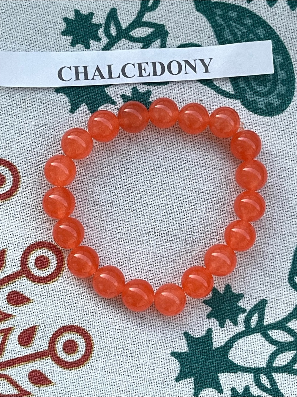 Chalcedony Round Bead Bracelet in Orange Size 8